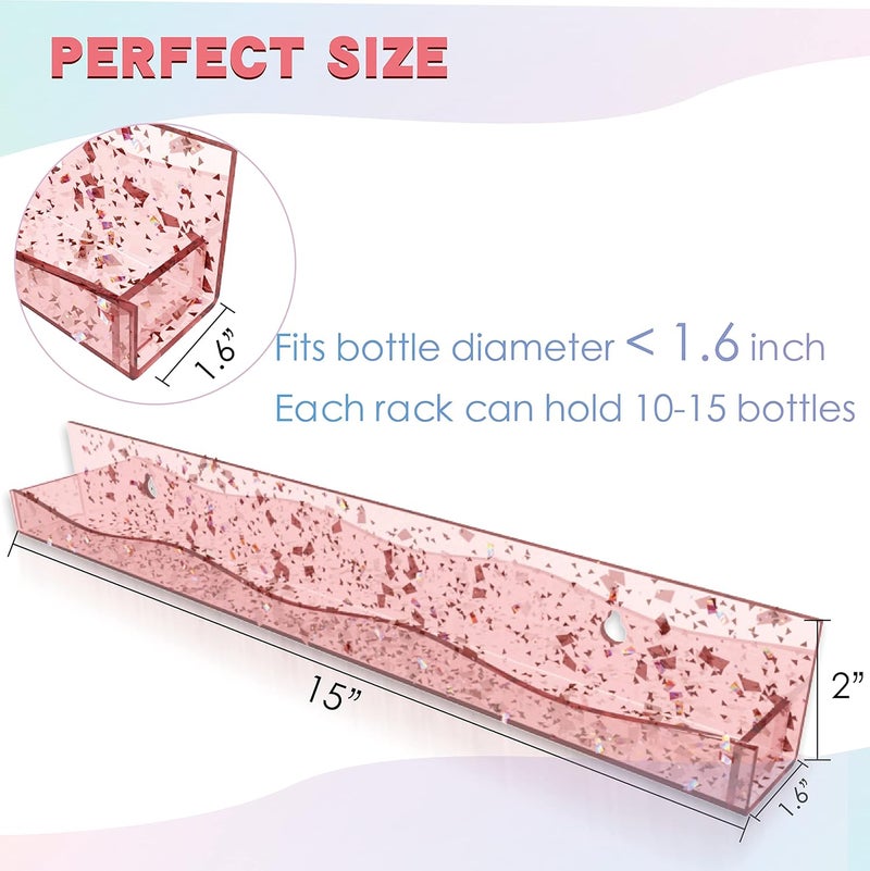 YMVV 15" Acrylic Nail Polish Organizer - Wall Mounted Shelf with Iridescent Glitters Sequin Inside - Great Display for Salons & Retailers (6 Pack) - Image 2